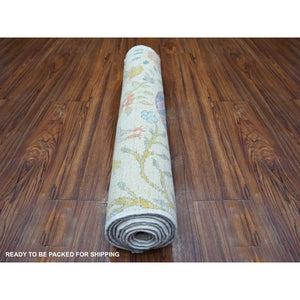 2'5"x7'10" Rose White, Natural Dyes Hand Knotted, Natural Wool Afghan Peshawar With Birds Of Paradise Design, Abrash, Runner Oriental Rug FWR448542