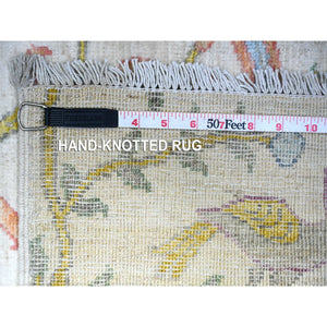 2'5"x7'10" Rose White, Natural Dyes Hand Knotted, Natural Wool Afghan Peshawar With Birds Of Paradise Design, Abrash, Runner Oriental Rug FWR448542