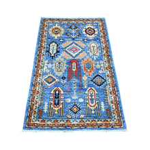 Load image into Gallery viewer, 3&#39;x4&#39;10&quot; Lapis Blue, Hand Knotted, Extra Soft Wool, Afghan Ersari with Geometric Gul Motifs, Natural Dyes, Densely Woven, Oriental Rug FWR448638