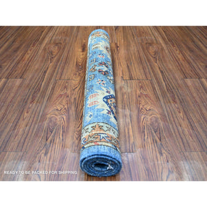 3'x4'10" Lapis Blue, Hand Knotted, Extra Soft Wool, Afghan Ersari with Geometric Gul Motifs, Natural Dyes, Densely Woven, Oriental Rug FWR448638
