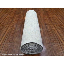 Load image into Gallery viewer, 2&#39;7&quot;x19&#39;1&quot; Alabaster Ivory with Gray Cloud, White Wash Peshawar Faded Design, Soft and Shiny Wool, Vegetable Dyes, Hand Knotted, XL Runner Oriental Rug FWR448662