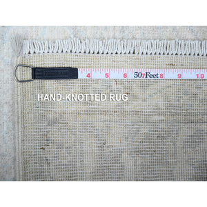 2'7"x19'1" Alabaster Ivory with Gray Cloud, White Wash Peshawar Faded Design, Soft and Shiny Wool, Vegetable Dyes, Hand Knotted, XL Runner Oriental Rug FWR448662