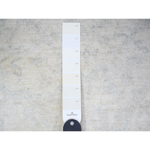 2'6"x19'2" Old Wood Ivory and Gray Goose, White Wash Peshawar with Faded Design, 100% Wool, Natural Dyes, Hand Knotted, XL Runner Oriental Rug FWR448686