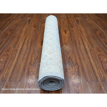 Load image into Gallery viewer, 3&#39;8&quot;x10&#39;2&quot; Glaucous Gray, High Grade Wool, Hand Knotted, Washed Out Khotan and Samarkand Inspired Pomegranate Design, Runner Oriental Rug FWR448722