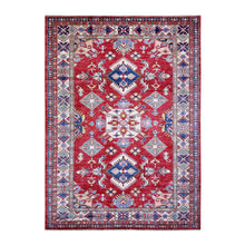 Load image into Gallery viewer, 7&#39;x9&#39;8&quot; Chili Red, Natural Dyes, Natural Wool Hand Knotted, Afghan Super Kazak with Geometric Medallion, Oriental Rug FWR448968