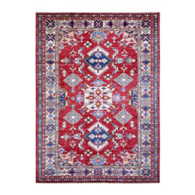 Load image into Gallery viewer, 7&#39;x9&#39;8&quot; Chili Red, Natural Dyes, Natural Wool Hand Knotted, Afghan Super Kazak with Geometric Medallion, Oriental Rug FWR448968