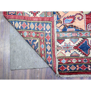 7'x9'8" Chili Red, Natural Dyes, Natural Wool Hand Knotted, Afghan Super Kazak with Geometric Medallion, Oriental Rug FWR448968