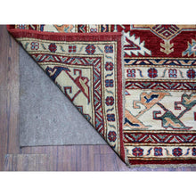 Load image into Gallery viewer, 7&#39;x10&#39; Barn Red, Hand Knotted Afghan Super Kazak with Tribal Medallions Design, Natural Dyes, Soft and Shiny Wool, Oriental Rug FWR448974