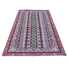 Load image into Gallery viewer, 5&#39;4&quot;x7&#39;7&quot; Vermilion Red, Hand Knotted, Afghan Super Kazak with Shawl Design, Vegetable Dyes, Organic Wool, Oriental Rug FWR449028