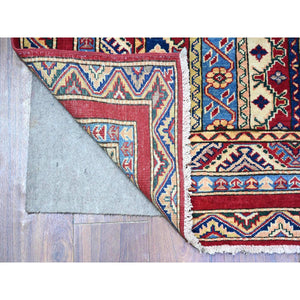 5'4"x7'7" Vermilion Red, Hand Knotted, Afghan Super Kazak with Shawl Design, Vegetable Dyes, Organic Wool, Oriental Rug FWR449028