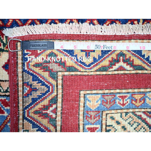 5'4"x7'7" Vermilion Red, Hand Knotted, Afghan Super Kazak with Shawl Design, Vegetable Dyes, Organic Wool, Oriental Rug FWR449028