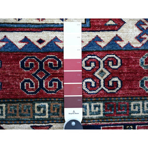 5'9"x8' Delicate White, Afghan Super Kazak Bordjalou Design, Vegetable Dyes, 100% Wool, Hand Knotted, Oriental Rug FWR449034