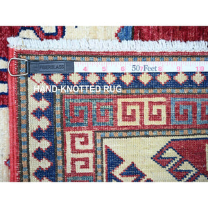 5'9"x8' Delicate White, Afghan Super Kazak Bordjalou Design, Vegetable Dyes, 100% Wool, Hand Knotted, Oriental Rug FWR449034