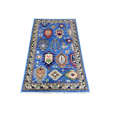 Load image into Gallery viewer, 3&#39;x5&#39;2&quot; Sapphire Blue, Afghan Ersari with Geometric Gul Motifs, Vegetable Dyes, Densely Woven, Vibrant Wool, Hand Knotted, Oriental Rug FWR449184