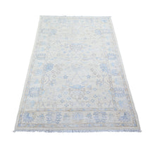 Load image into Gallery viewer, 3&#39;10&quot;x5&#39;9&quot; Broken White, Vegetable Dyes, Peshawar with Washed Out Faded Colors, Shiny Wool, Hand Knotted, Oriental Rug FWR449268