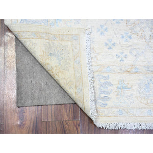 3'10"x5'9" Broken White, Vegetable Dyes, Peshawar with Washed Out Faded Colors, Shiny Wool, Hand Knotted, Oriental Rug FWR449268