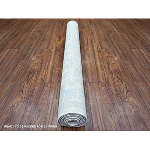 3'10"x5'9" Broken White, Vegetable Dyes, Peshawar with Washed Out Faded Colors, Shiny Wool, Hand Knotted, Oriental Rug FWR449268