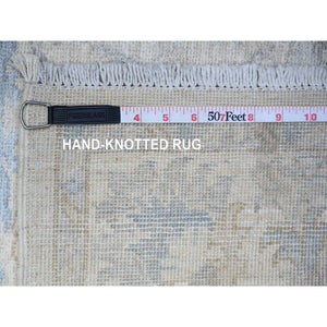 3'10"x5'9" Broken White, Vegetable Dyes, Peshawar with Washed Out Faded Colors, Shiny Wool, Hand Knotted, Oriental Rug FWR449268