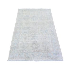 3'10"x5'8" Lace Ivory, Natural Dyes, Stone Washed Peshawar Faded Out, Soft Organic Wool, Hand Knotted, Oriental Rug FWR449274