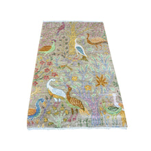 Load image into Gallery viewer, 3&#39;1&quot;x5&#39;1&quot; Smoke Gray, Birds of Paradise Afghan Peshawar Design, Natural Dyes, Natural Wool, Hand Knotted, Oriental Rug FWR449460