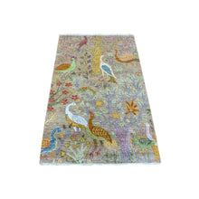 Load image into Gallery viewer, 3&#39;1&quot;x5&#39;1&quot; Echo Gray, Vegetable Dyes, Afghan Peshawar with Birds of Paradise, 100%l Wool Hand Knotted, Runner Oriental Rug FWR449472