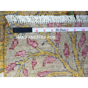 3'1"x5'1" Echo Gray, Vegetable Dyes, Afghan Peshawar with Birds of Paradise, 100%l Wool Hand Knotted, Runner Oriental Rug FWR449472