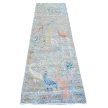 Load image into Gallery viewer, 2&#39;7&quot;x8&#39;3&quot; Blue Gray, 100% Wool, Hand Knotted, Birds of Paradise Afghan Peshawar Design, Vegetable Dyes, Round Oriental Rug S74915 FWR449490