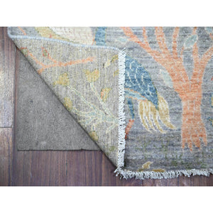 2'5"x8'3" Cadet Gray, Vegetable Dyes Birds of Paradise Hand Knotted Natural Wool Afghan Peshawar Designs, Round Oriental Rug FWR449502