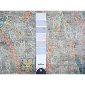 2'5"x8'3" Cadet Gray, Vegetable Dyes Birds of Paradise Hand Knotted Natural Wool Afghan Peshawar Designs, Round Oriental Rug FWR449502