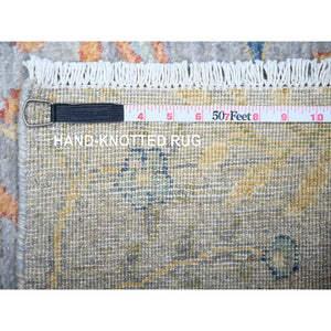2'5"x8'3" Cadet Gray, Vegetable Dyes Birds of Paradise Hand Knotted Natural Wool Afghan Peshawar Designs, Round Oriental Rug FWR449502