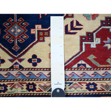 Load image into Gallery viewer, 6&#39;9&quot;x9&#39;4&quot; Feather White with Cobalt Blue, Natural Dyes, Hand Knotted, Afghan Super Kazak with Tribal Medallion Design, Pure Wool, Oriental Rug FWR449532