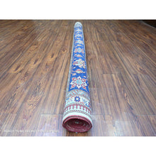 Load image into Gallery viewer, 6&#39;9&quot;x9&#39;4&quot; Feather White with Cobalt Blue, Natural Dyes, Hand Knotted, Afghan Super Kazak with Tribal Medallion Design, Pure Wool, Oriental Rug FWR449532