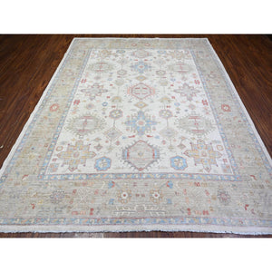 8'x9'9" Porcelain White, Natural Dyes, 100% Wool, Hand Knotted, Densely Woven, Finer Peshawar with Karajeh Design, Oriental Rug FWR449556