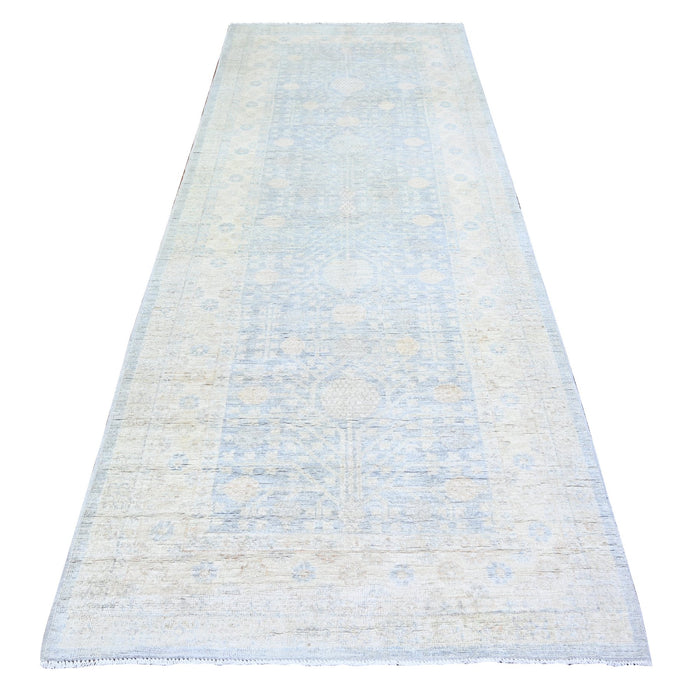 4'x10' Oxford Gray, White Wash Pomegranate Design Samarkand Khotan Rug, Natural Wool, Hand Knotted, Vegetable Dyes, Densely Woven, Oriental Rug FWR449712