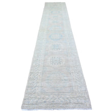 Load image into Gallery viewer, 2&#39;10&quot;x15&#39; Timberwolf Gray, Natural Dyes, White Wash Peshawar with Faded Colors, Khotan Design, Organic Wool, Hand Knotted, XL Runner Oriental Rug FWR449748