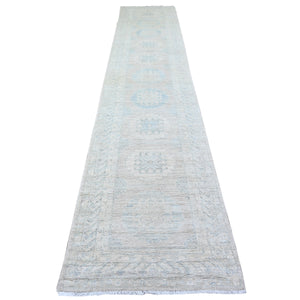 2'10"x15' Timberwolf Gray, Natural Dyes, White Wash Peshawar with Faded Colors, Khotan Design, Organic Wool, Hand Knotted, XL Runner Oriental Rug FWR449748