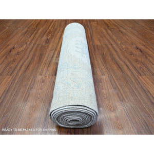 2'10"x15' Timberwolf Gray, Natural Dyes, White Wash Peshawar with Faded Colors, Khotan Design, Organic Wool, Hand Knotted, XL Runner Oriental Rug FWR449748