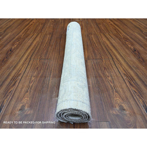 3'x4'9" Platinum Gray, White Wash Peshawar with All Over Design, Natural Dyes, Pure Wool, Hand Knotted, Oriental Rug FWR449772