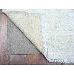 3'x9'10" Glaucous Gray with White Dove, Natural Dyes, Washed Out Peshawar with Faded Colors, 100% Wool, Hand Knotted, Runner Oriental Rug FWR449778
