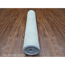 Load image into Gallery viewer, 3&#39;x9&#39;10&quot; Glaucous Gray with White Dove, Natural Dyes, Washed Out Peshawar with Faded Colors, 100% Wool, Hand Knotted, Runner Oriental Rug FWR449778