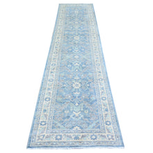 Load image into Gallery viewer, 2&#39;9&quot;x11&#39;5&quot; Steel Blue, Densely Woven, Finer Peshawar Organic Wool Hand Knotted All Over Design, Runner Oriental Rug FWR449802