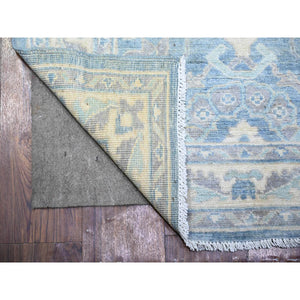 2'9"x11'5" Steel Blue, Densely Woven, Finer Peshawar Organic Wool Hand Knotted All Over Design, Runner Oriental Rug FWR449802