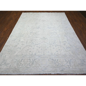 8'x9'9" Lexicon Ivory, Vegetable Dyes White Wash Peshawar with All Over Pattern, Pure Wool, Hand Knotted Oriental Rug FWR449886