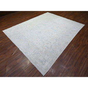 8'x9'9" Lexicon Ivory, Vegetable Dyes White Wash Peshawar with All Over Pattern, Pure Wool, Hand Knotted Oriental Rug FWR449886