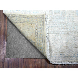 3'1"x26' Cadet Gray, Vegetable Dyes, Washed Out Peshawar Faded Designs, Natural Wool, Hand Knotted, XL Runner Oriental Rug FWR449904