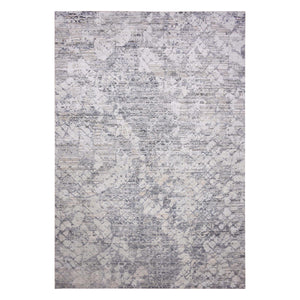 11'9"x15'3" Oversized Pure Silk and Textured Wool Gray with Touches of Beige Hand Knotted Modern Design Oriental Rug FWR450078