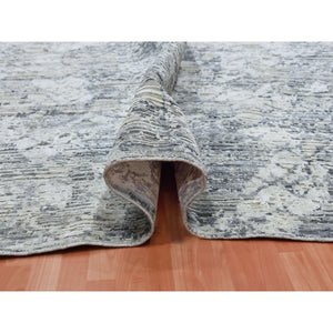 11'9"x15'3" Oversized Pure Silk and Textured Wool Gray with Touches of Beige Hand Knotted Modern Design Oriental Rug FWR450078