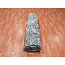 Load image into Gallery viewer, 11&#39;9&quot;x15&#39;3&quot; Oversized Pure Silk and Textured Wool Gray with Touches of Beige Hand Knotted Modern Design Oriental Rug FWR450078