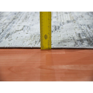 11'9"x15'3" Oversized Pure Silk and Textured Wool Gray with Touches of Beige Hand Knotted Modern Design Oriental Rug FWR450078