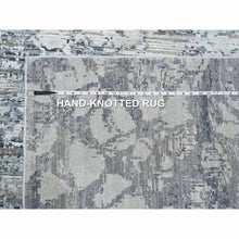 Load image into Gallery viewer, 11&#39;9&quot;x15&#39;3&quot; Oversized Pure Silk and Textured Wool Gray with Touches of Beige Hand Knotted Modern Design Oriental Rug FWR450078